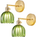 Wall Sconces Set of Two Hardwired Tulip Green Glass - Vintage Bath