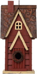 Glitzhome 12 in Distressed Red Cottage Birdhouse - Rustic Outdoor