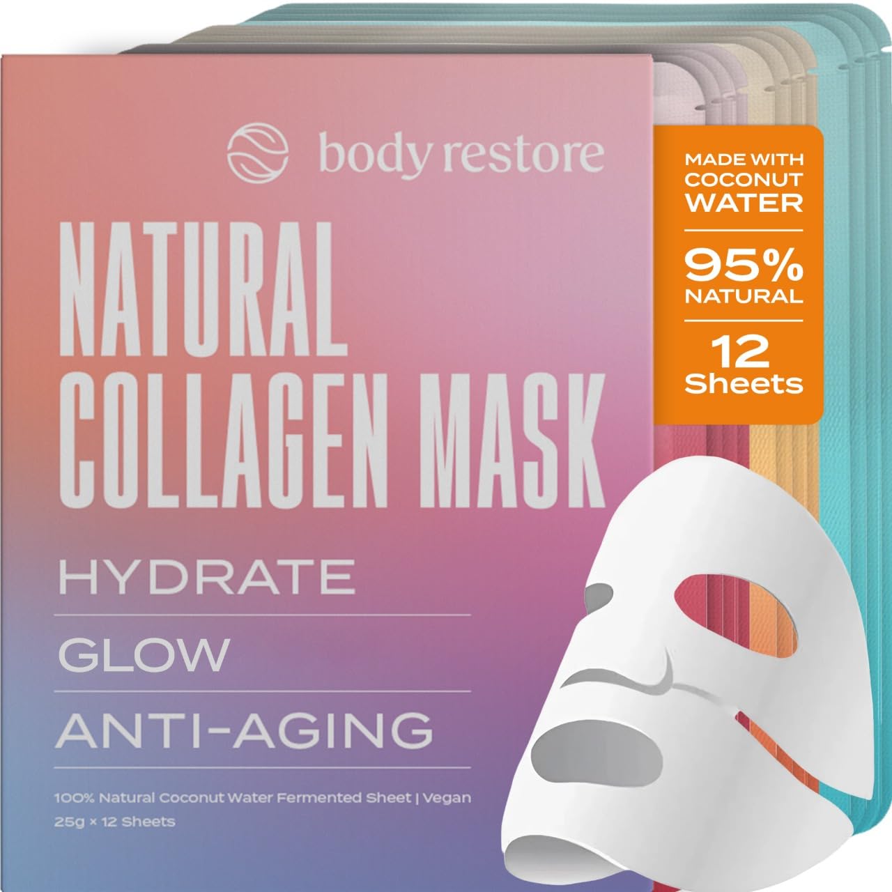 Natural Collagen Face Mask 12 Pack for Hydrated Skin Care