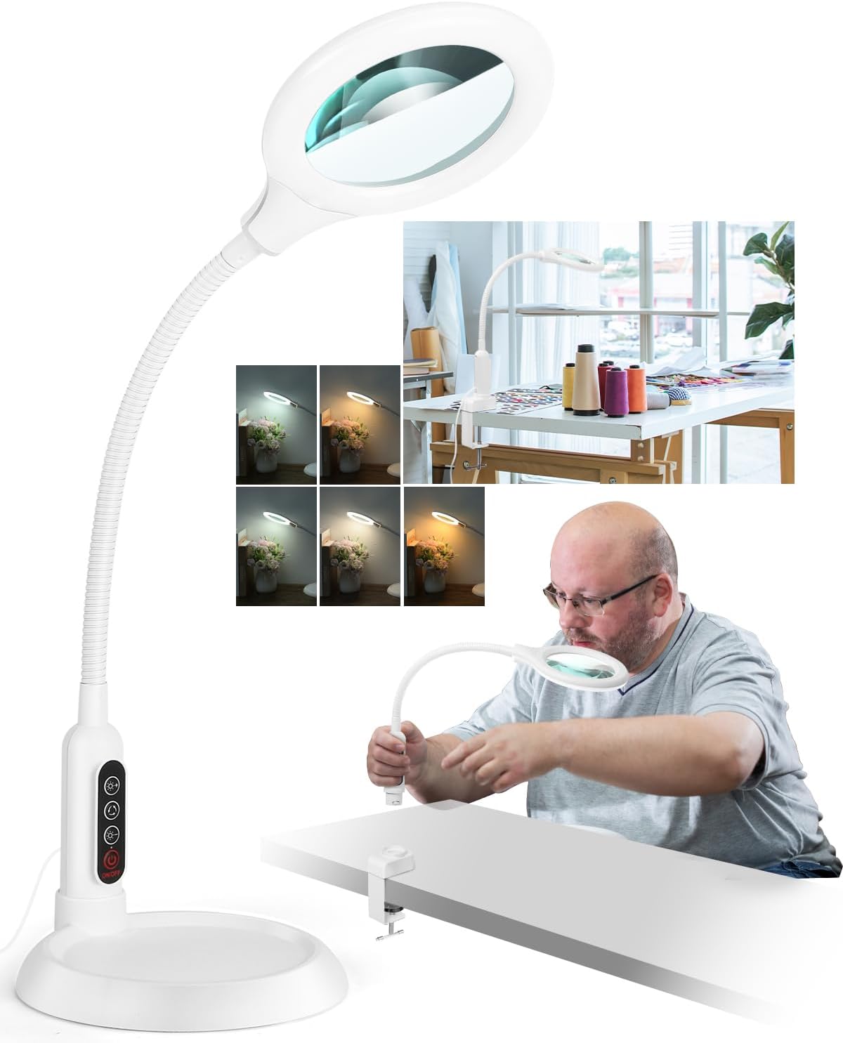 10X Magnifying Glass with Light and Stand for Close Work