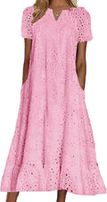 chouyatou Women Ruffle Hem Floral Lace Eyelet Midi Dress - Breathable