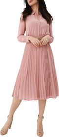 Stylish Pleated Midi Shirt Dress for Women's Business Casual Wear