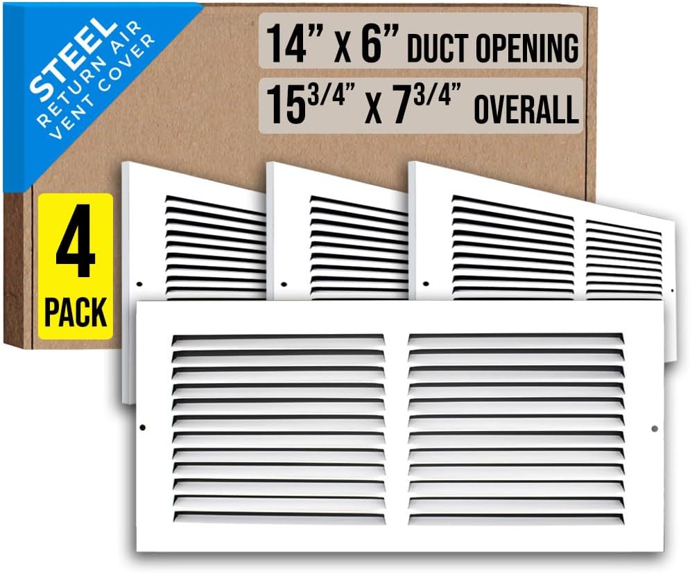 Steel Return Air Grille for 14x6 Duct Opening - 4 Pack