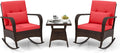 ORALNER 3 Piece Patio Rocking Bistro Set - Cushioned Rattan Seating