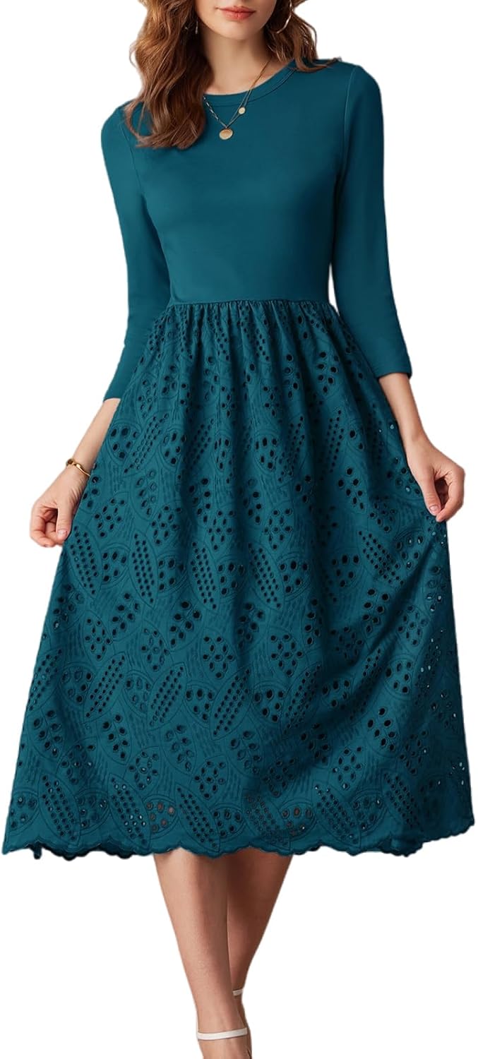 GRACE KARIN Womens Summer A Line Midi Eyelet Dress with Pockets
