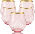 Diamond Stemless Plastic Wine Glasses 40 Count - Pink Matte Gold 12 oz