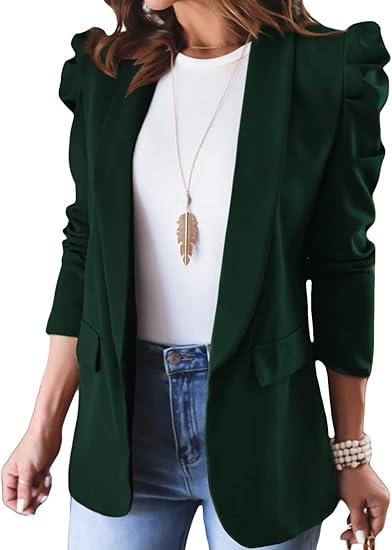 Happy Sailed Womens Blazer 2023 Open Front Puff Sleeve Office Wear