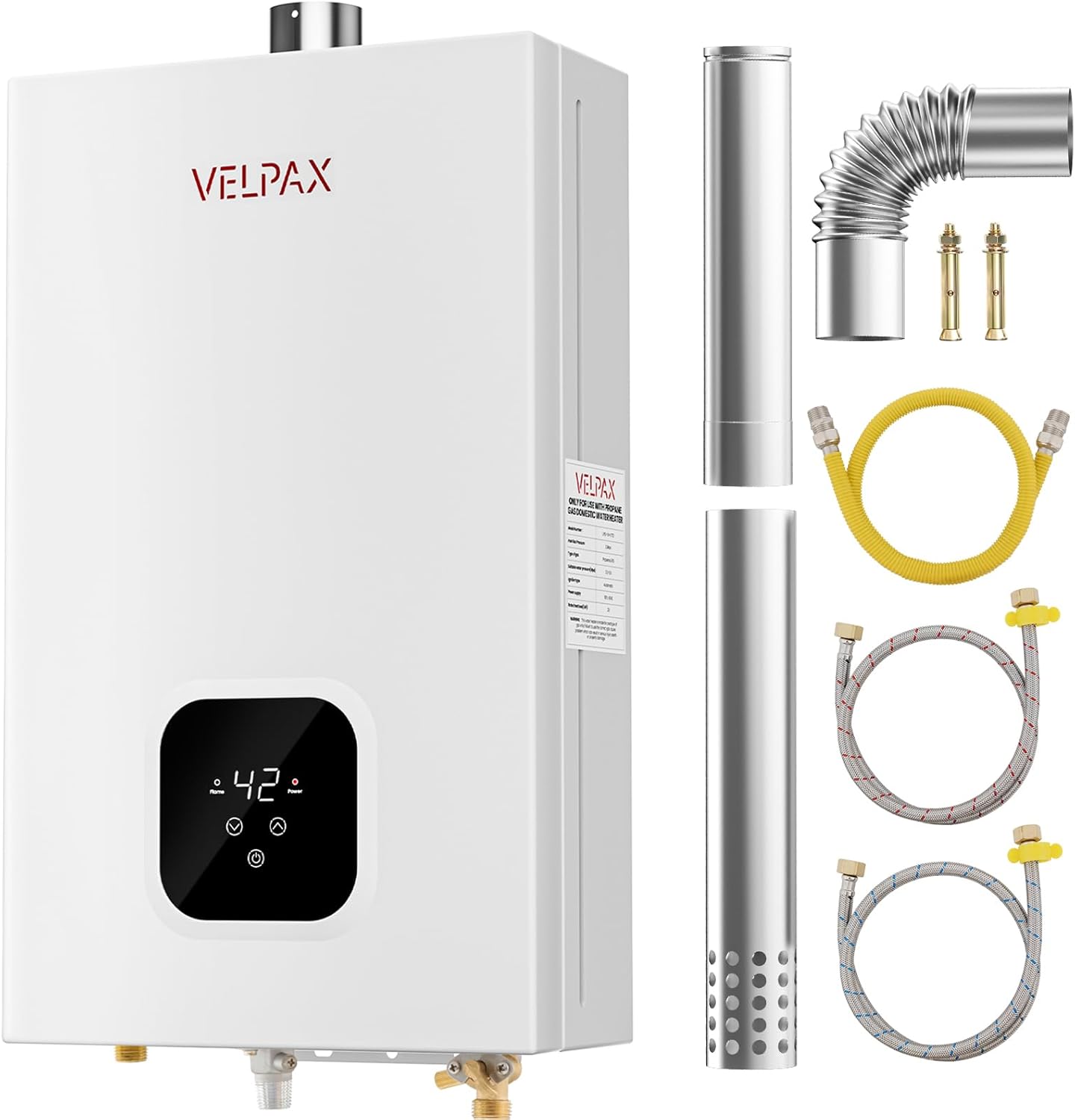 VELPAX Gas Tankless Water Heater - Instant Hot Water, Multi-Protection