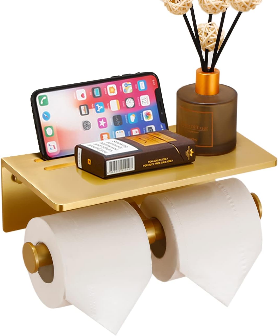 Double Toilet Paper Holder with Shelf for Modern Bathrooms
