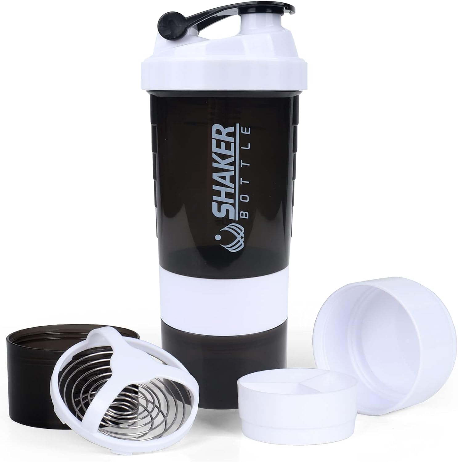Leak Proof Protein Shaker Bottle, 16oz w/ Supplement Storage, XSUPER