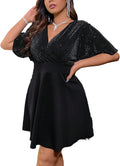 Floerns Plus Size Glitter Wrap V Neck A Line Dress