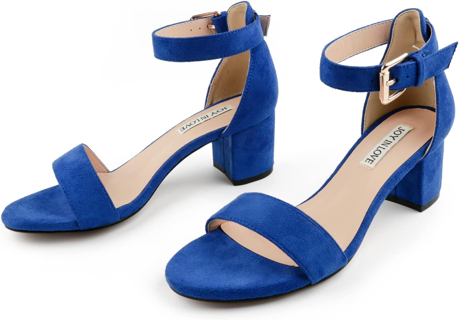 JOY IN LOVE Women's Chunky Low Heels Ankle Strap Sandals