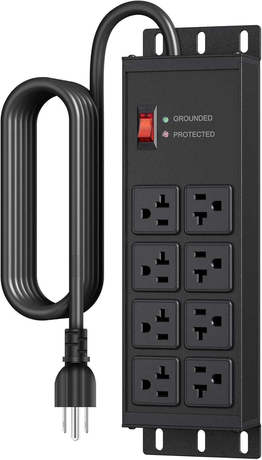 Heavy Duty 20 Amp Surge Protector with 8 Outlets and 25 FT Cord