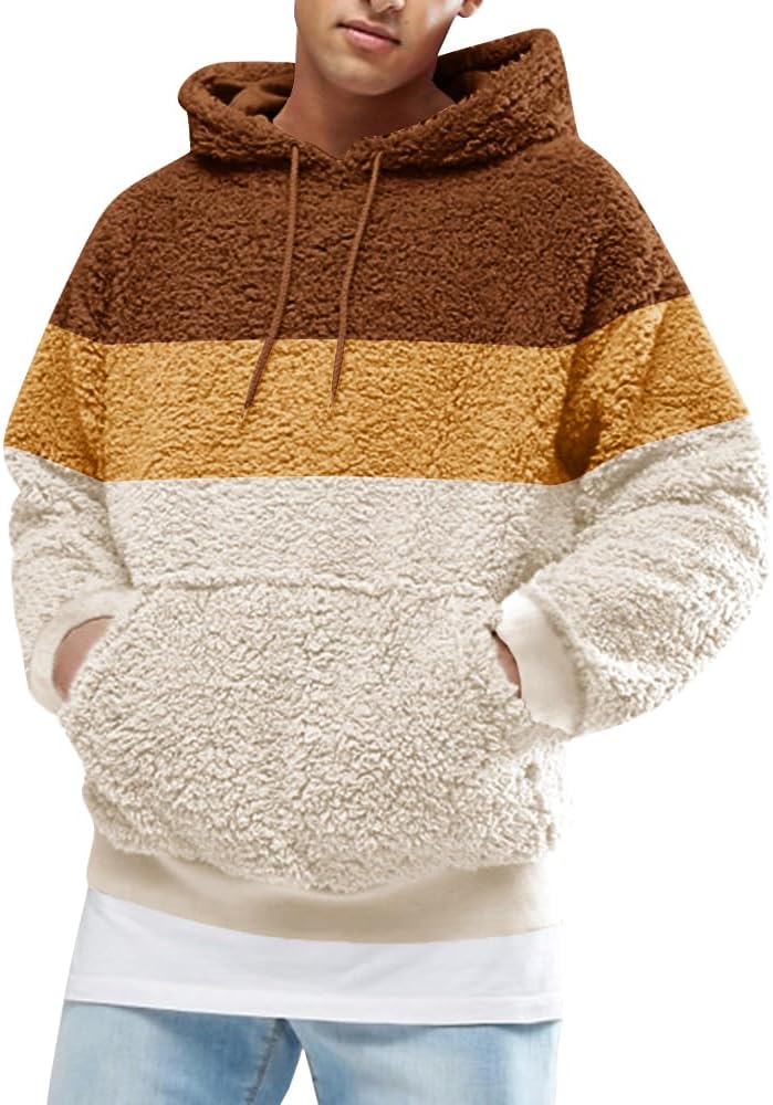 Runcati Mens Fuzzy Sherpa Pullover Hoodie for Winter Style