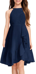 Girls Lace Flower Ruffle High Low Dress - Flowy Princess Style