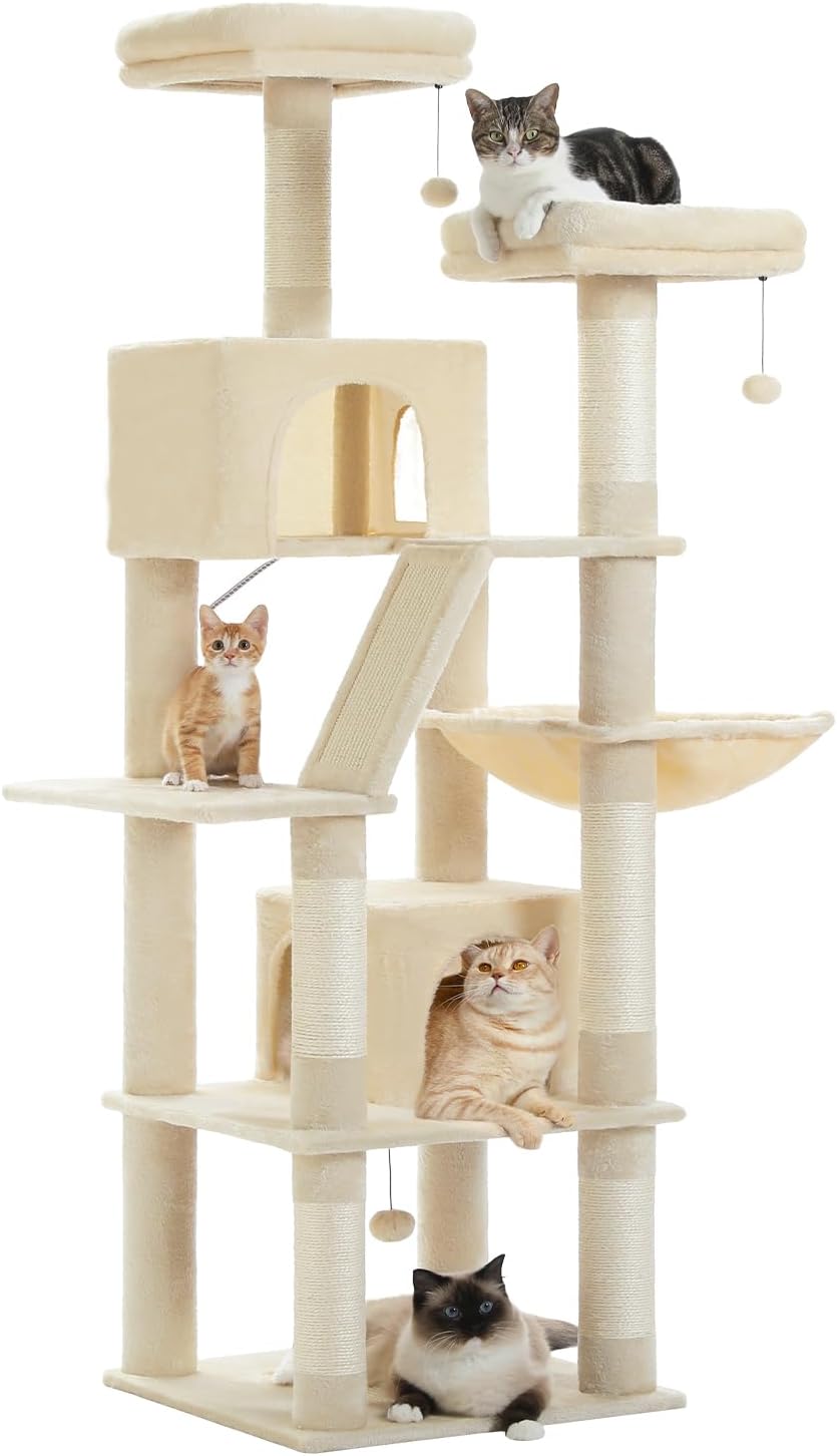 Tall Cat Tree 70.9in for Indoor Cats with Multi-Level Design