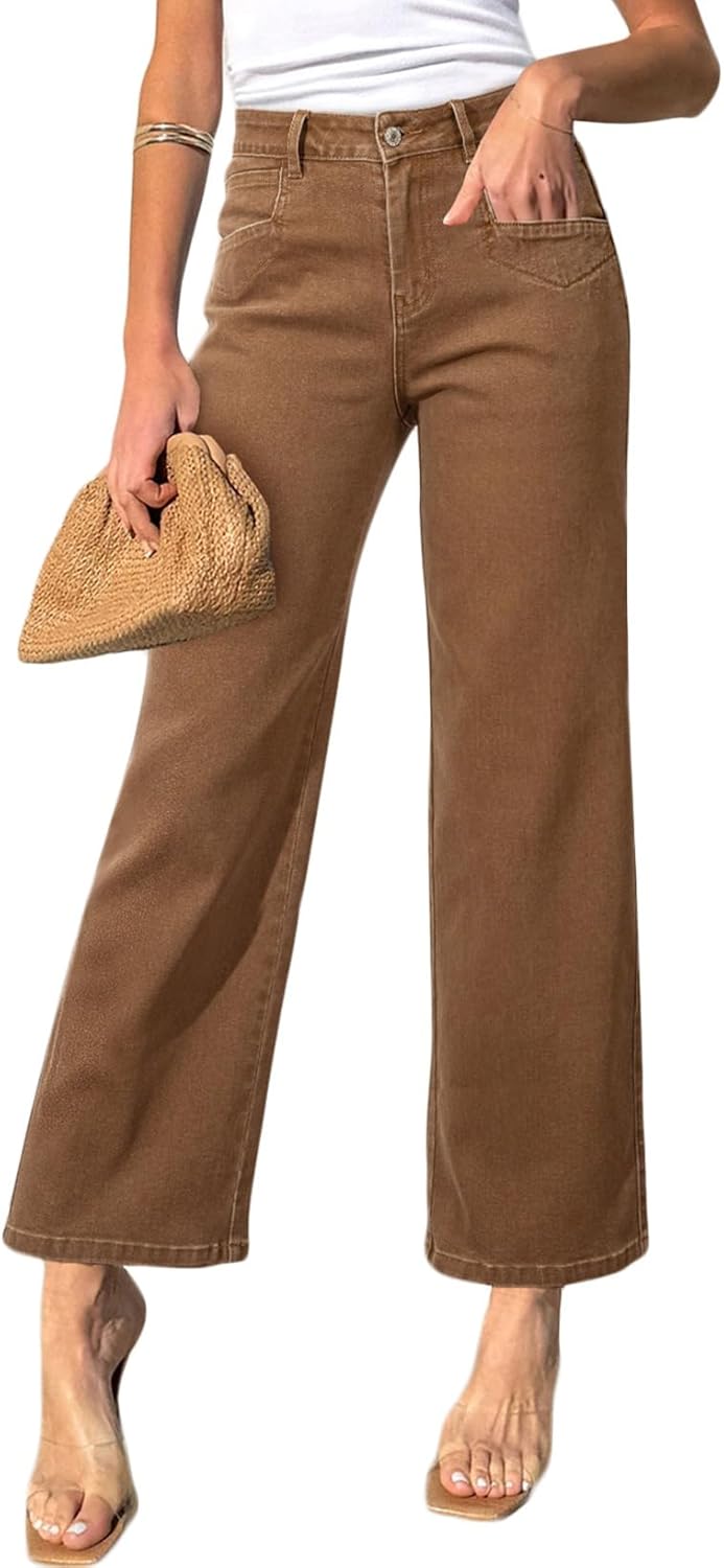 Wide Leg Jeans for Women - High Waisted Stretchy Ankle Denim