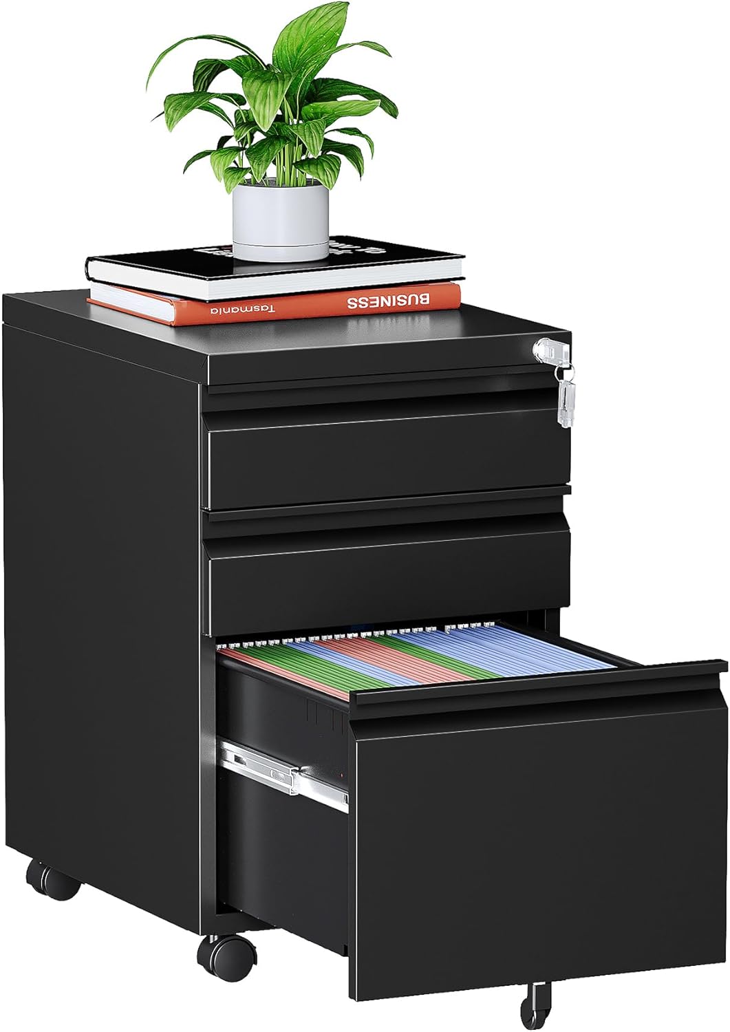 MIIIKO 3 Drawer File Cabinet on Wheels for Home Office Use