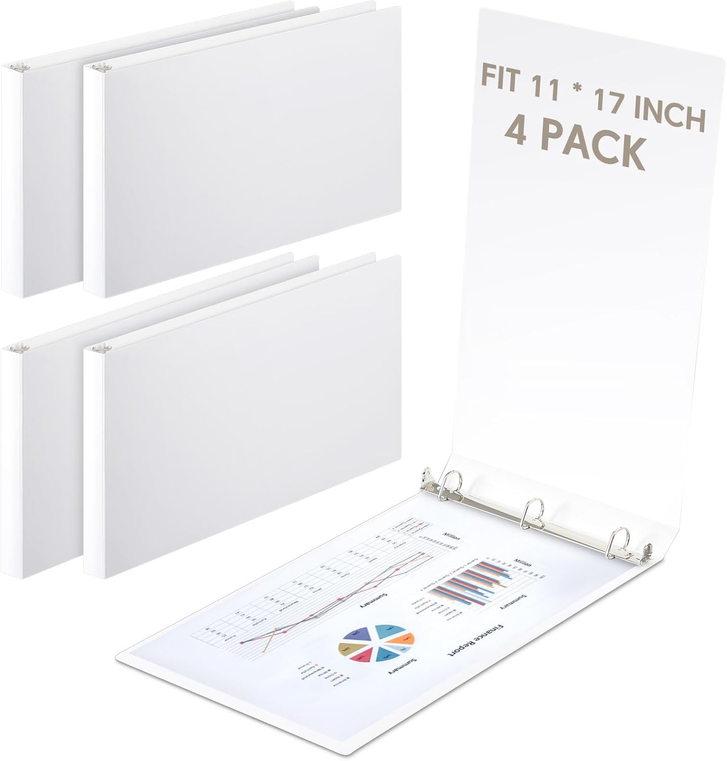 4 Pcs 11 x 17 Inch Heavy Duty View D Ring Binders for Storage