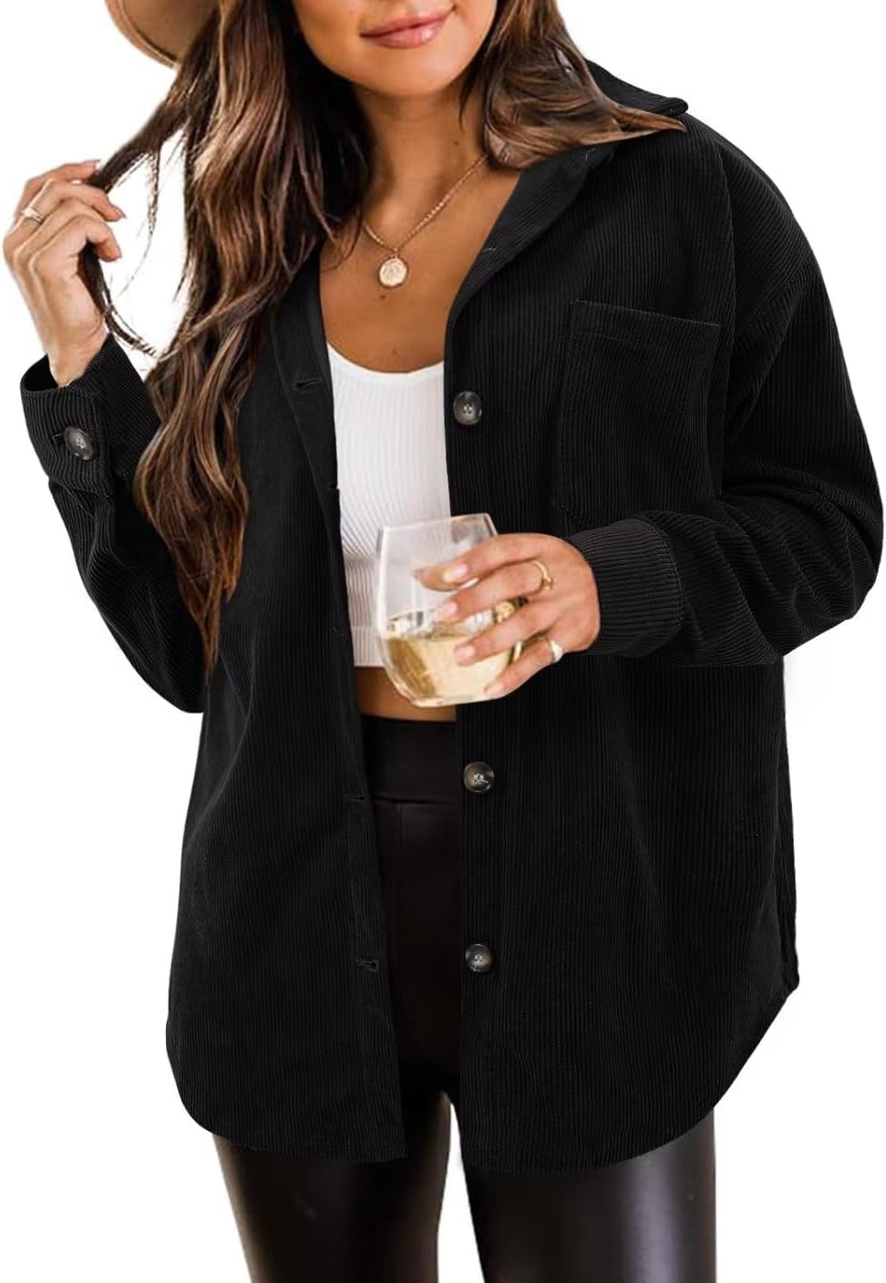ZOLUCKY Womens Shackets Jacket Plus Size Long Sleeve Button Down