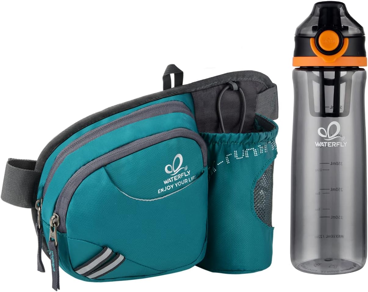 WATERFLY Fanny Pack Waist Bag with Water Bottle Holder for Hiking