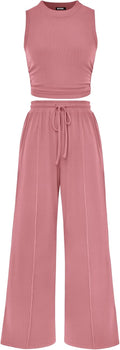 Women Summer 2 Piece Outfits Cropped Top & Wide Leg Pants - Chic