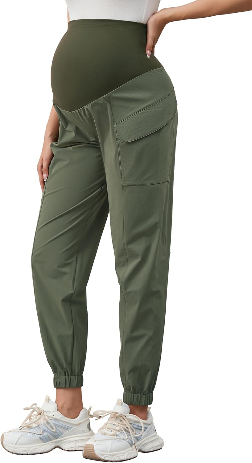 PACBREEZE Women's Maternity Cargo Joggers for Active Moms