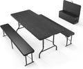VINGLI Picnic Table Set with 2 Benches 6ft - Folding Indoor/Outdoor