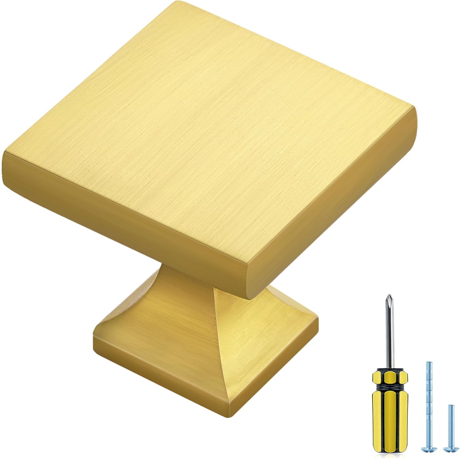 Square Brushed Brass Cabinet Knobs for Kitchen and Dresser