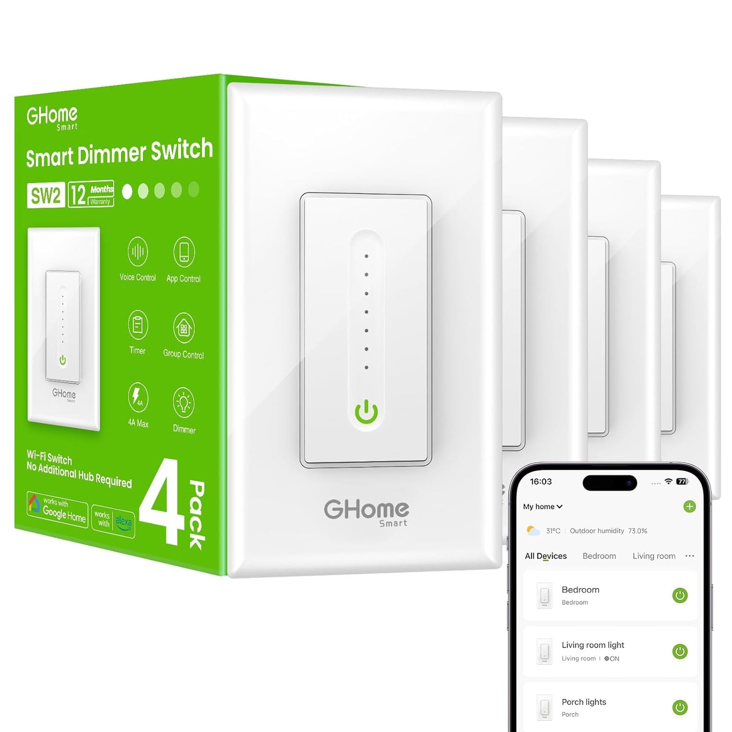 GHome Smart Dimmer Switch - Wi-Fi Control for Home Lighting