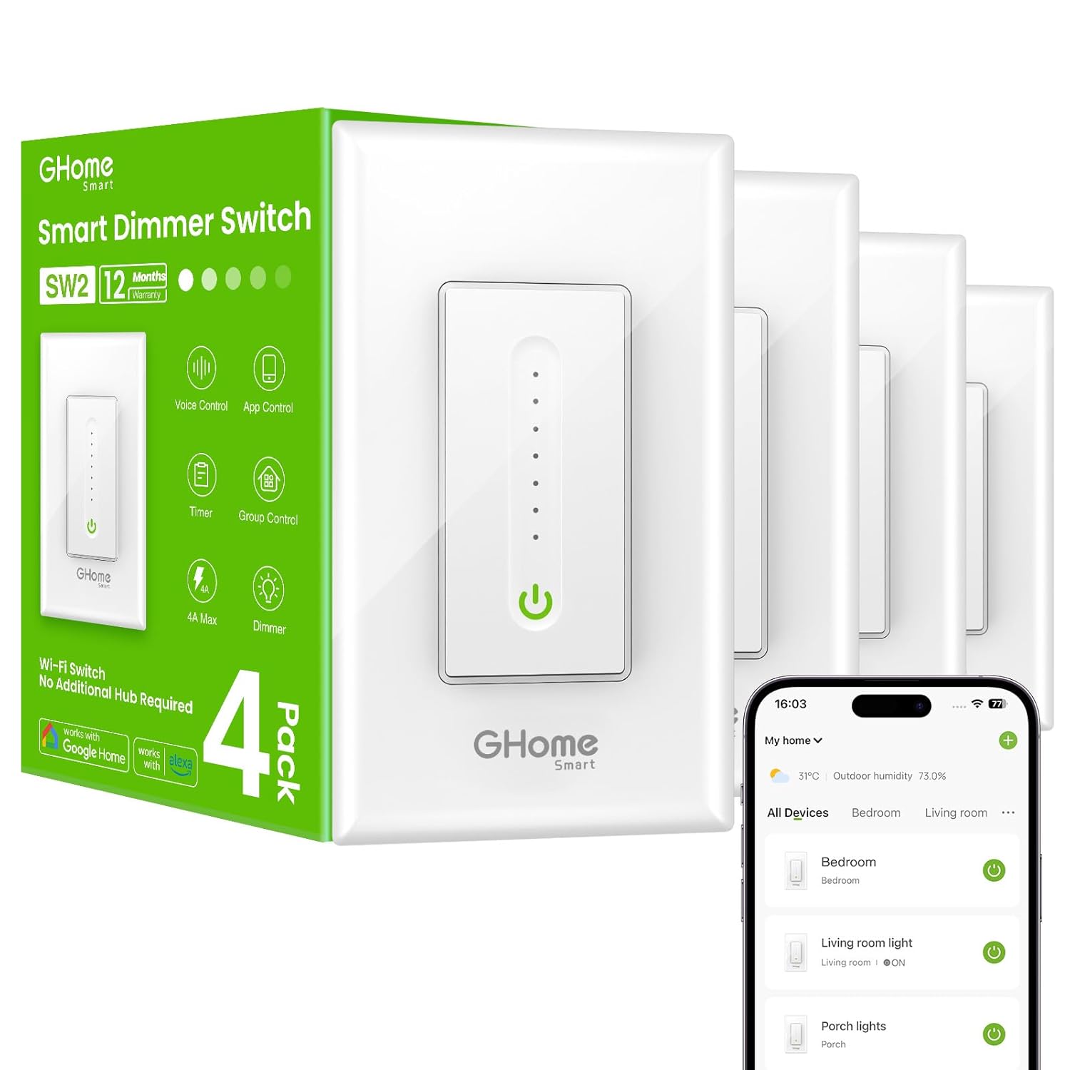 GHome Smart Dimmer Switch - Wi-Fi Control for Home Lighting