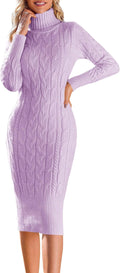 Fangetey Womens Turtleneck Sweater Midi Dress - Flattering