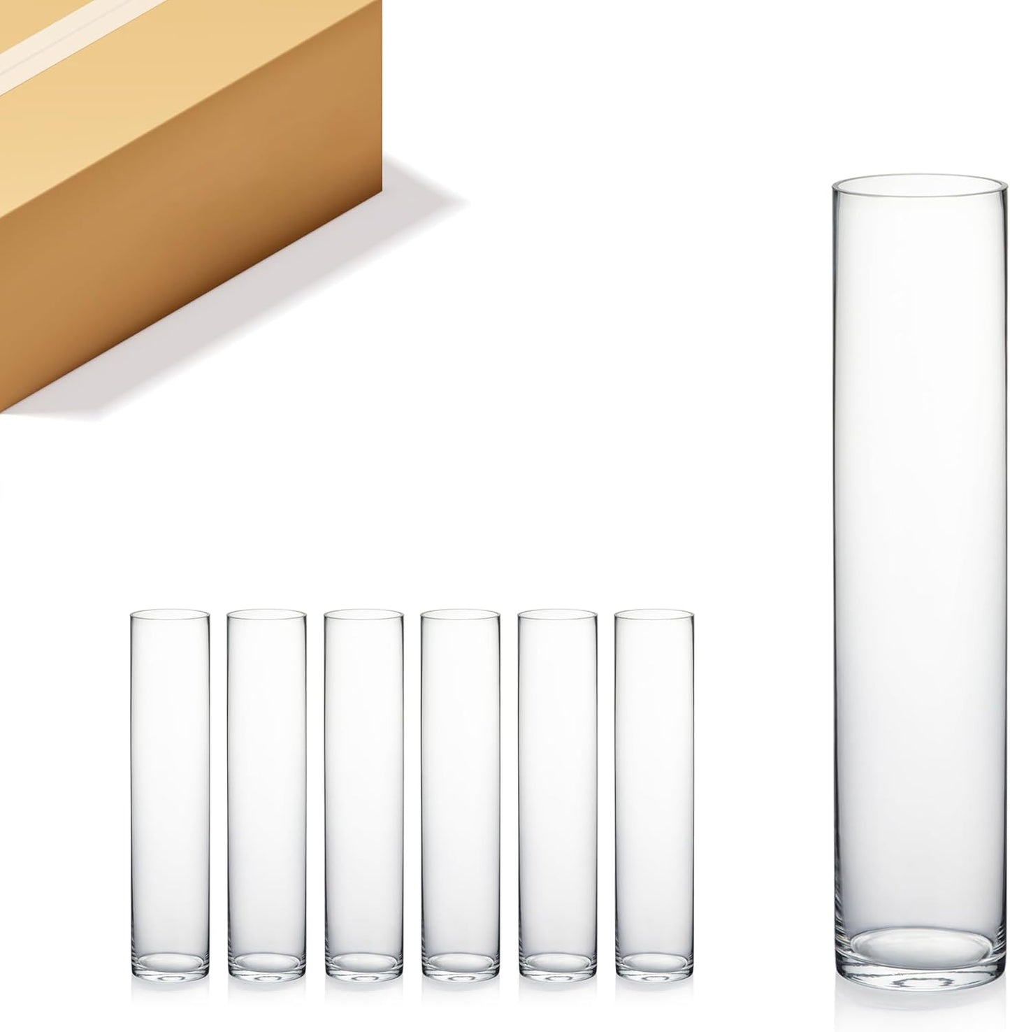 Quality Thick Weighted Tall Clear Cylinder Glass Vases for Events