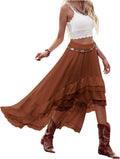 Boho Lace Ruffle Skirt Asymmetrical Country Cowgirl Skirt - Flowy