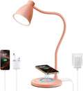 Cute Desk Lamp with USB C+A Ports and Wireless Charger - Pink Stepless