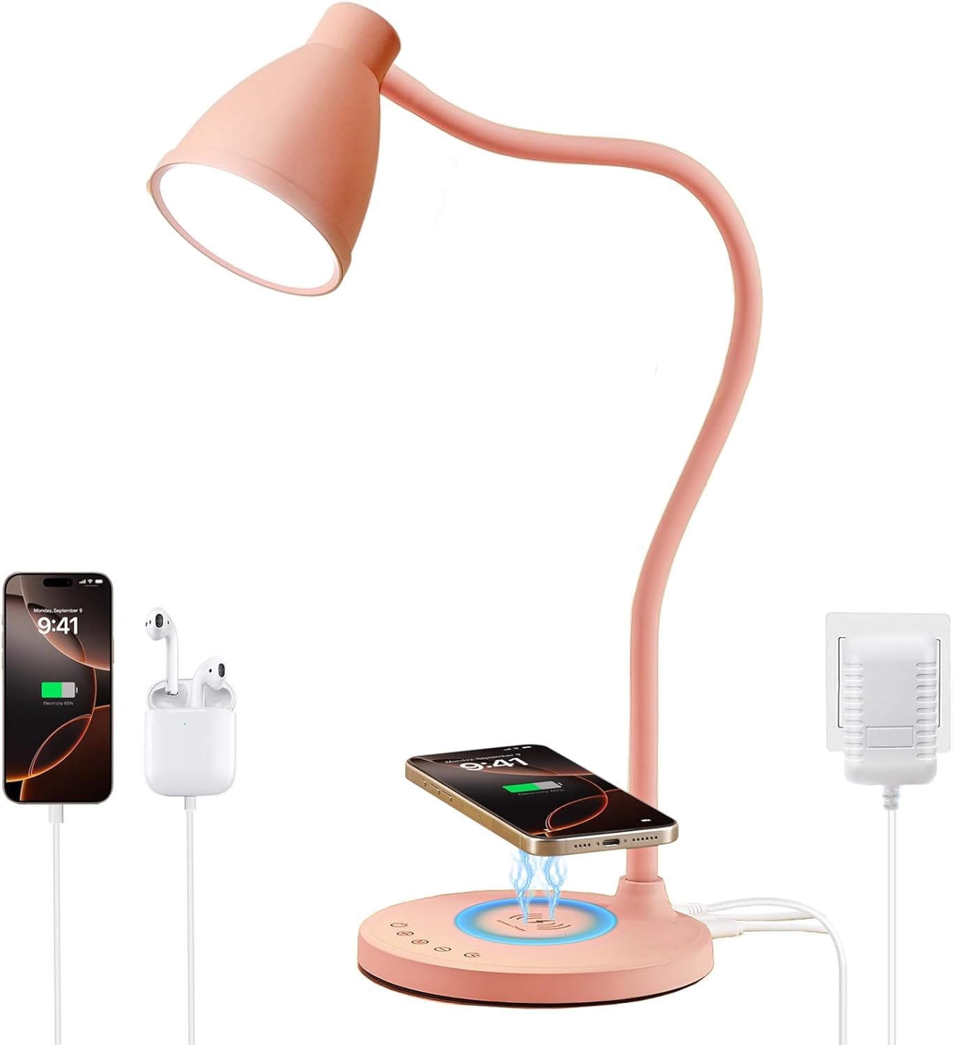 Cute Pink Desk Lamp with USB Charging Ports and Dimming Features