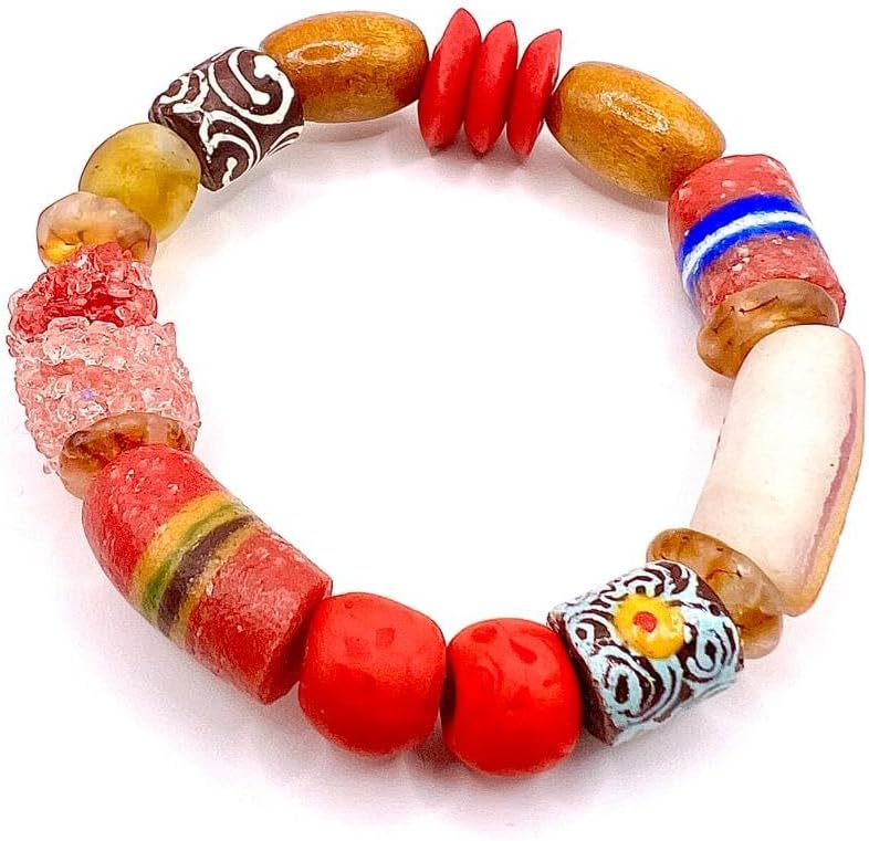 Ghanaian Handmade Powder Glass Trade Bead Bracelet for Style