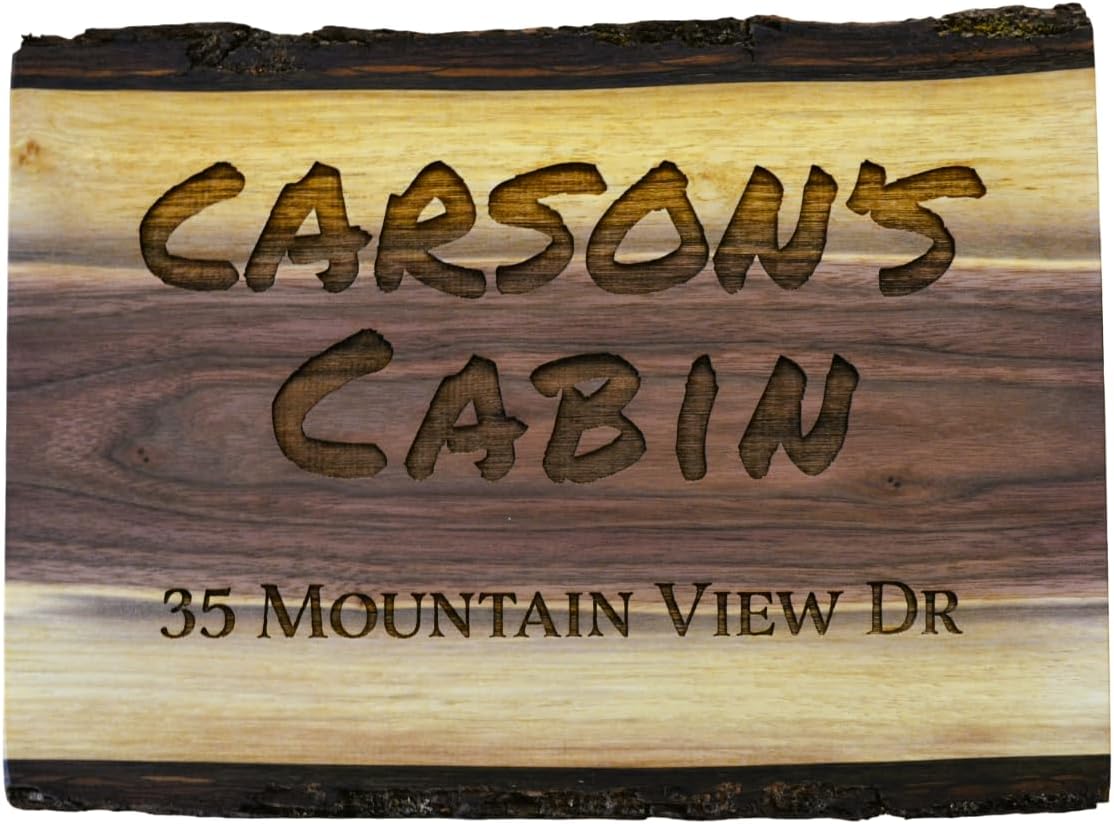 Personalized Cabin Sign Engraved Live Edge Walnut Unique Decor
