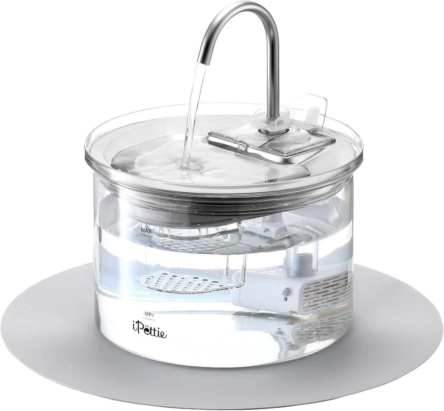 iPettie Glass Cat Water Fountain with 3-Stage Filtration System