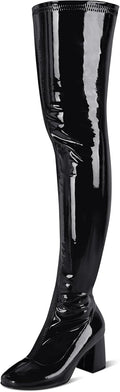 Thigh High Boots for Women Patent Leather PU - Chunky Heel Style