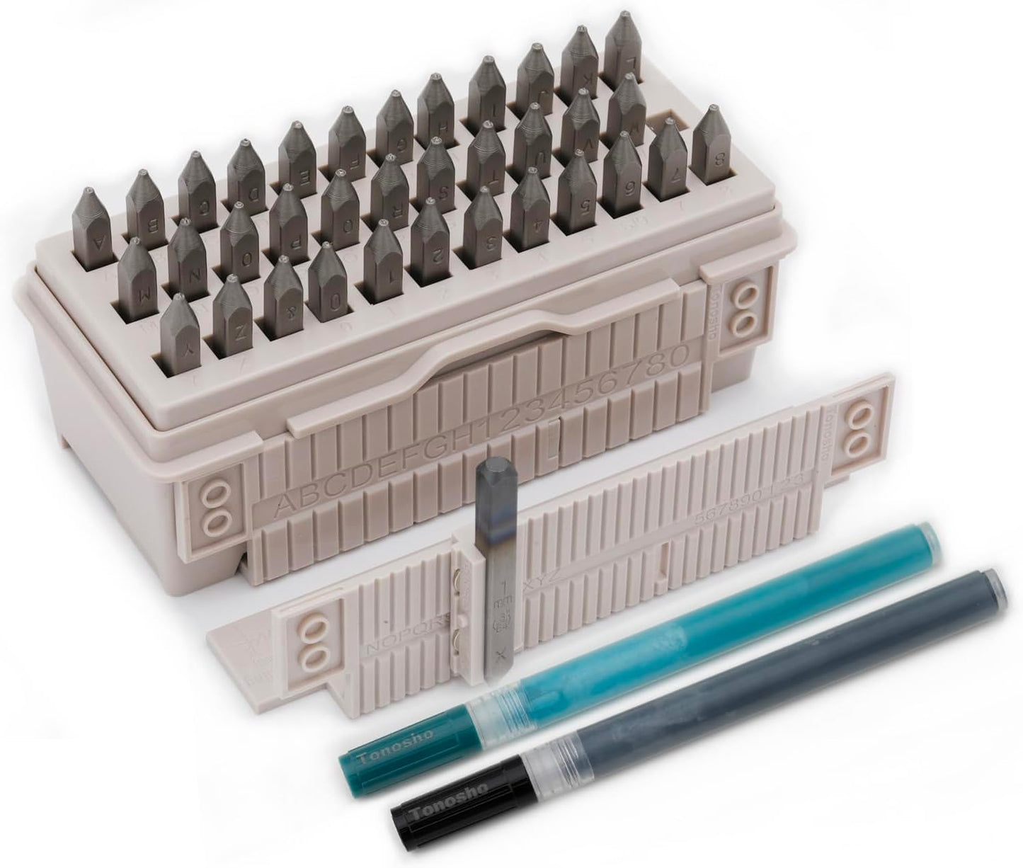 Tonosho 1mm Letter and Number Stamp Set with Alignment Tool