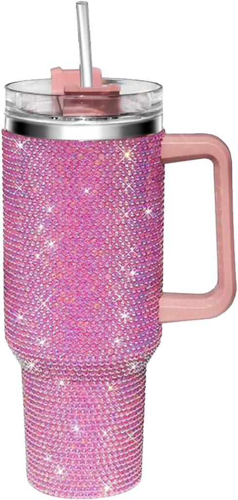 40oz Glitter Rhinestones Tumbler with Handle for Women Gifts