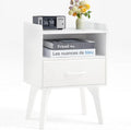 Wooden Night Stand Mid Century Modern Nightstand - Compact Storage