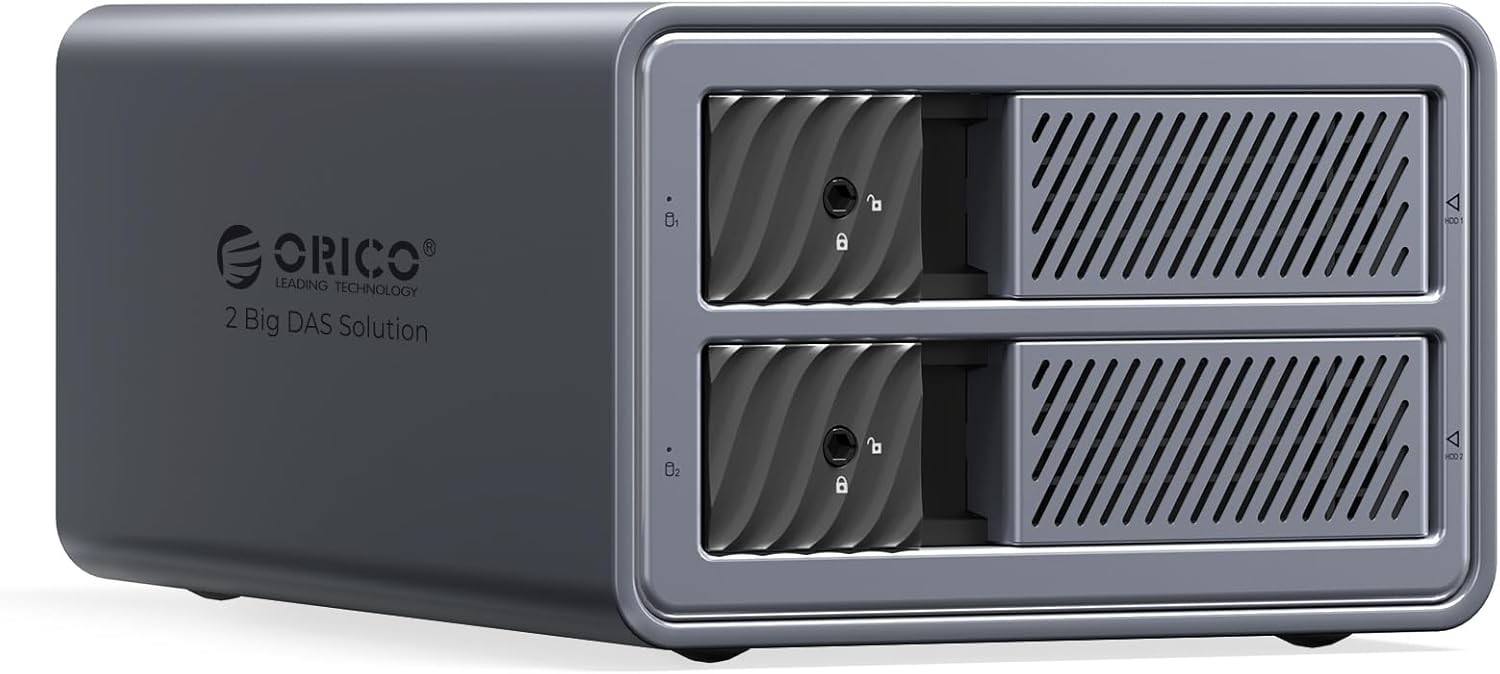ORICO Tray-Less 2-Bay RAID Enclosure - Up to 44TB Backup
