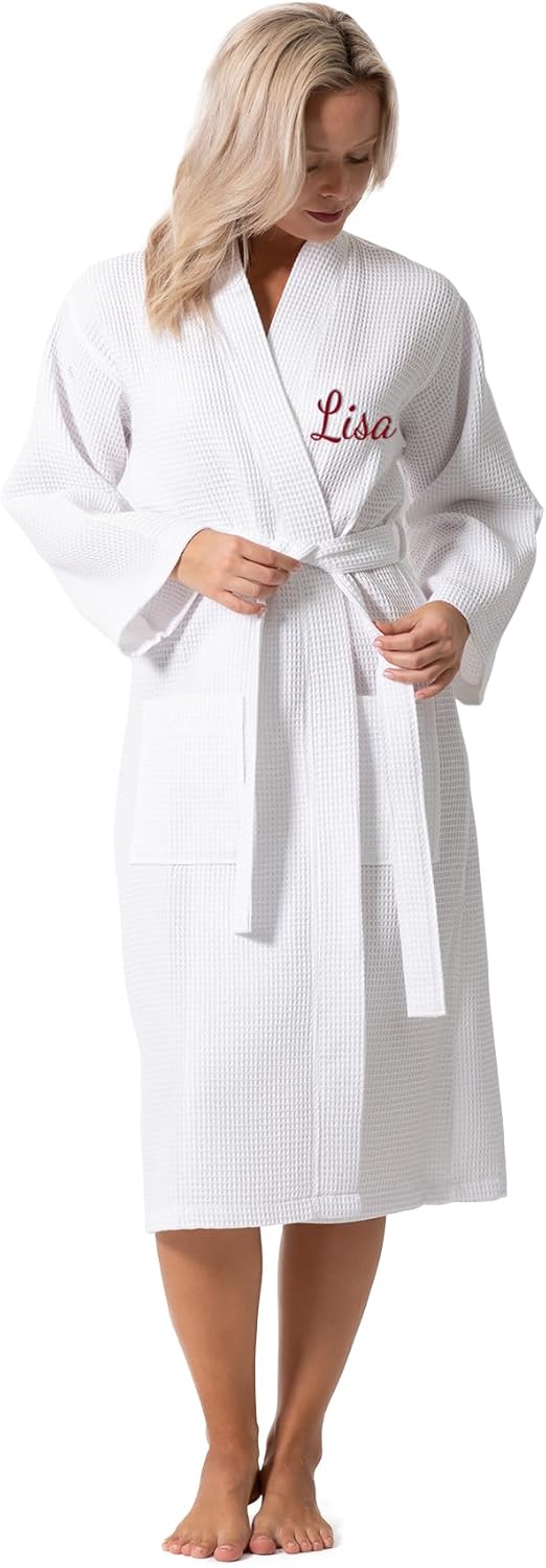 Turkish Linen Waffle Knit Lightweight Kimono Robe for Women
