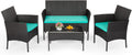 4-Piece Patio Furniture Set Blue - Compact Outdoor Rattan Conversation