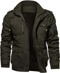 Men's Winter Cotton Military Jacket with Hood - Fleece Lined