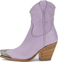 Women Western Cowgirl Ankle Boots Stacked Block Heel - Steel Toe