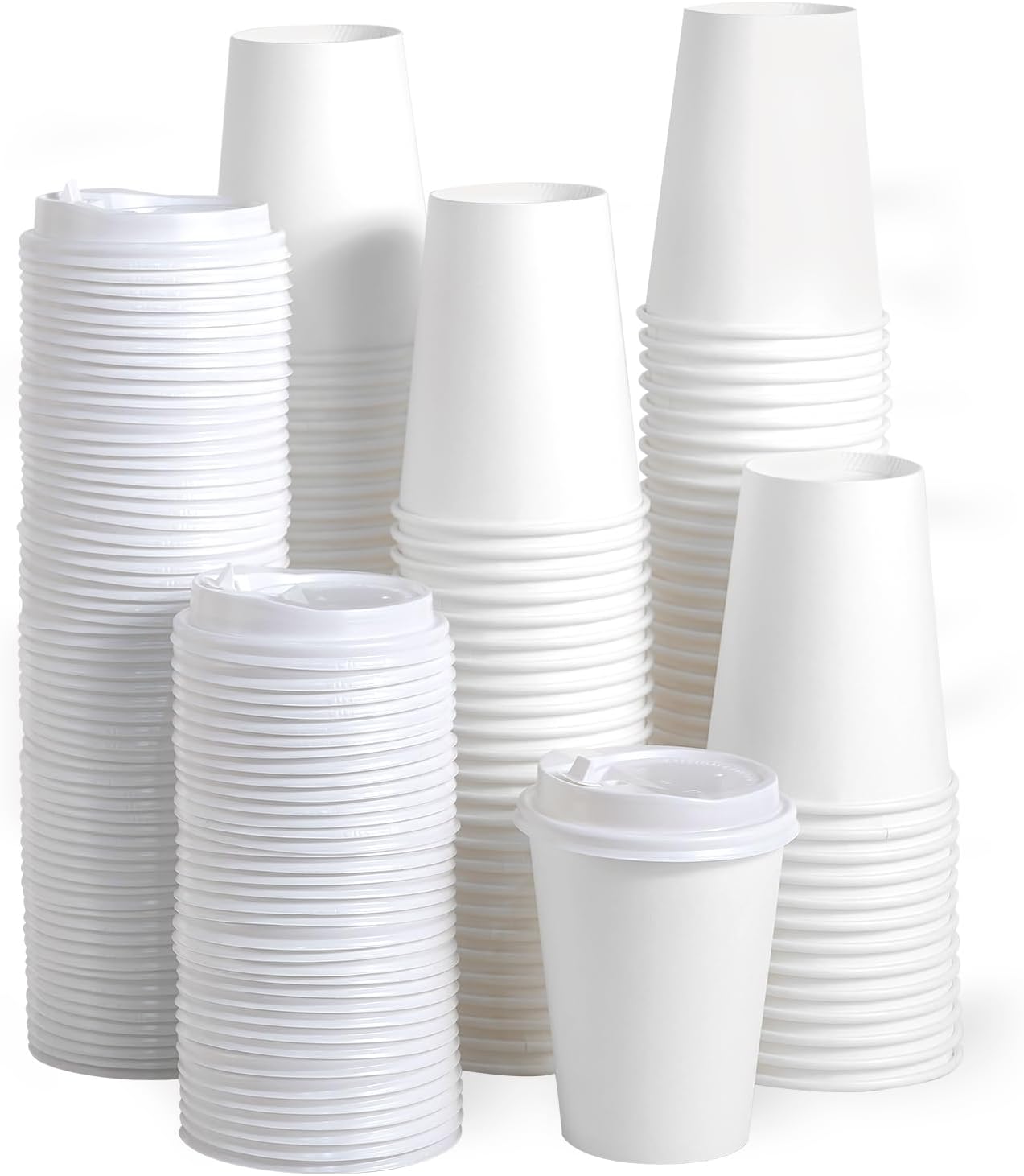 JOLLY PARTY 100 Pack 12 oz Coffee Cups with Lids - Hot/Cold Beverage Cup for Home, Shops & Cafes