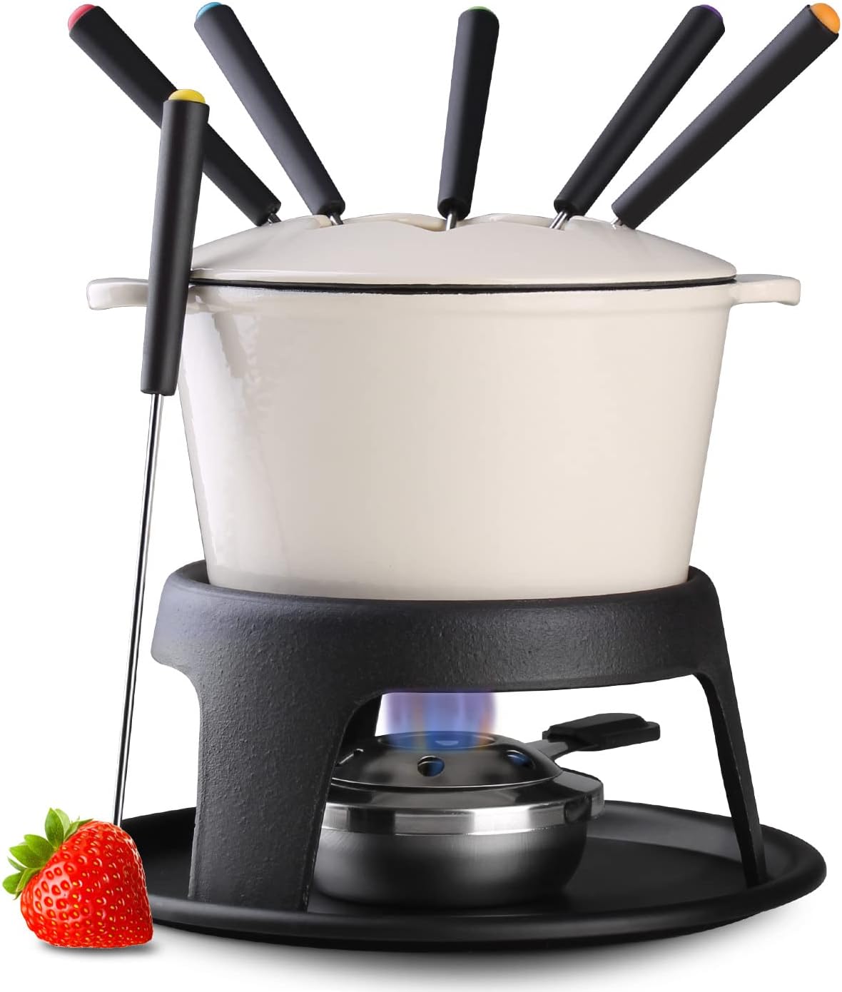 Artestia Cast Iron Fondue Pot Set for Chocolate and Cheese